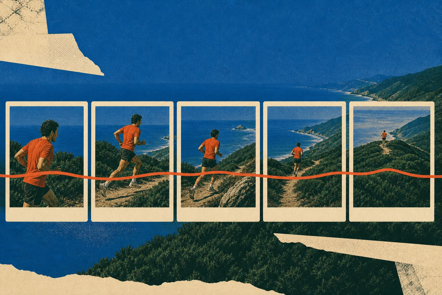 A runner's coastal route arranged as a connected visual timeline